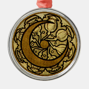 Zodiac Crescent Moon Mucha Metalen Ornament