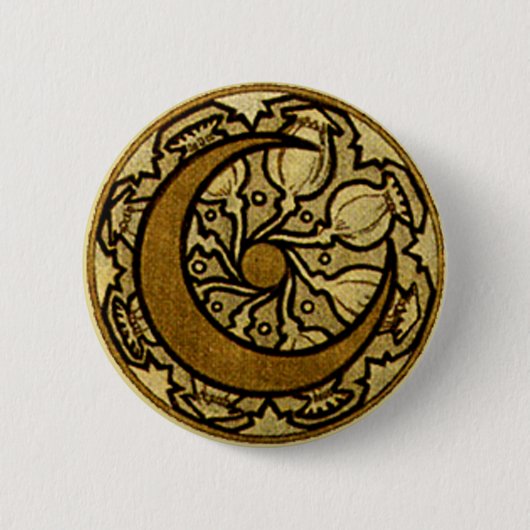 Zodiac Crescent Moon Mucha Ronde Button 5,7 Cm (Voorkant)