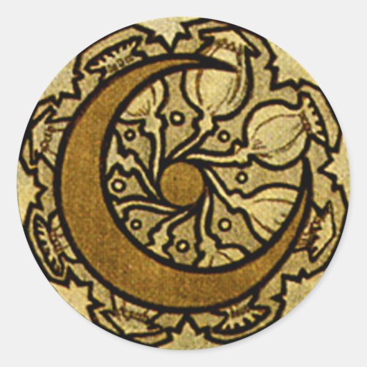 Zodiac Crescent Moon Mucha Ronde Sticker (Voorkant)