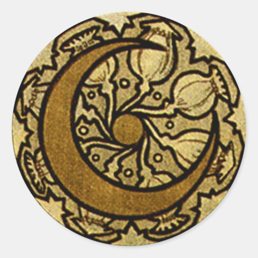 Zodiac Crescent Moon Mucha Ronde Sticker (Voorkant)