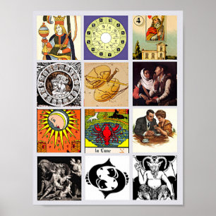 Zodiac Fortune Teller Tarot Card Art Collage Poster