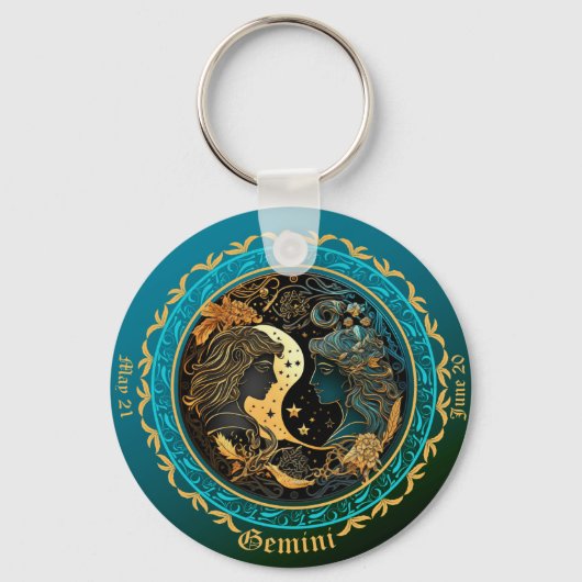 Zodiac Gemini Naam aanpassen, DATUM Sleutelhanger (Voorkant)