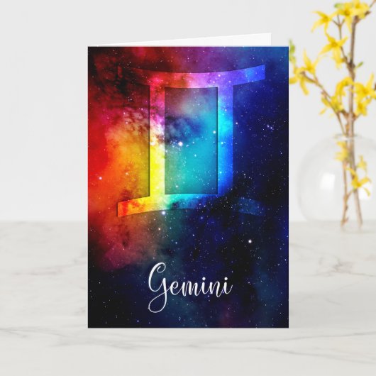 Zodiac: Gemini Rainbow Space Kaart (Gele Bloem)