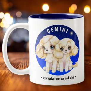 Zodiac Gemini Schattigee Waterverf Dog aangepaste  Tweekleurige Koffiemok