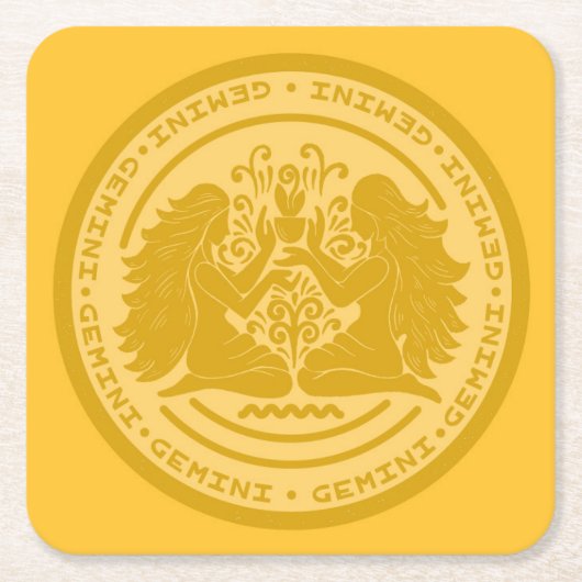 Zodiac Gemini Vierkante Kartonnen Onderzetter (Voorkant)
