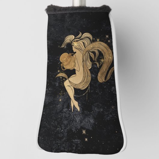 Zodiac Goddess | Cosmic Gold Aquarius Astrologie Golfheadcover (Draai 90)