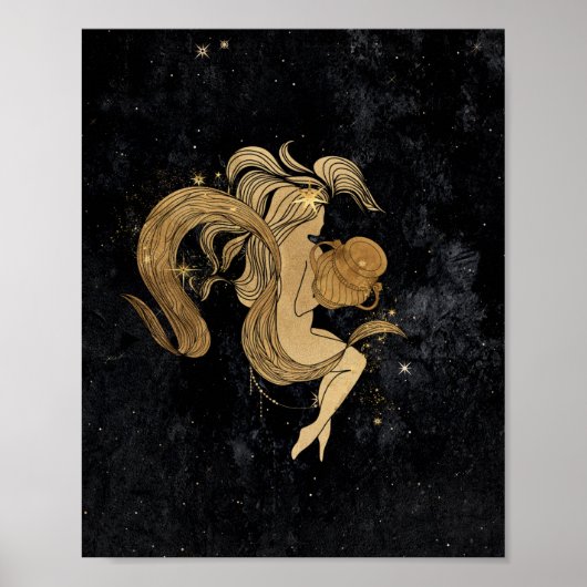 Zodiac Goddess | Cosmic Gold Aquarius Astrologie Poster (Voorkant)