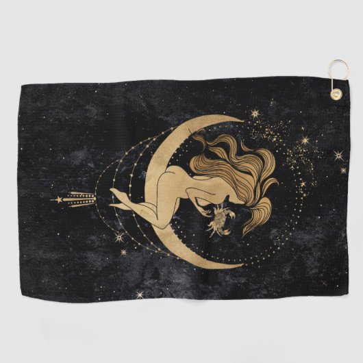 Zodiac Goddess | Cosmic Gold Cancer Astrologie Golfhanddoek (Horizontaal)