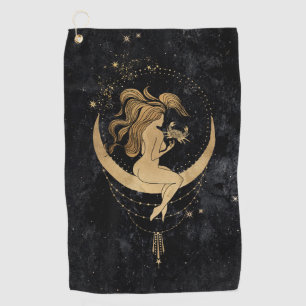 Zodiac Goddess   Cosmic Gold Cancer Astrologie Golfhanddoek