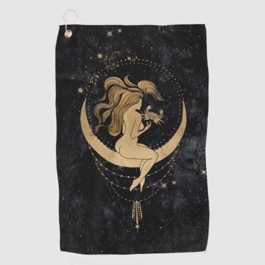 Zodiac Goddess | Cosmic Gold Cancer Astrologie Golfhanddoek (Voorkant)