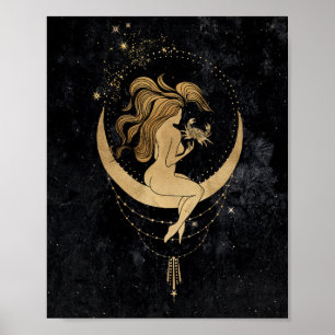 Zodiac Goddess   Cosmic Gold Cancer Astrologie Poster