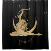 Zodiac Goddess | Kosmische gouden Boogschutter Ast Douchegordijn (Voorkant)