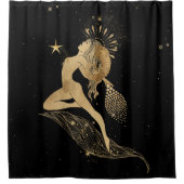 Zodiac Goddess | Kosmische gouden Ram Astrologie Douchegordijn (Voorkant)