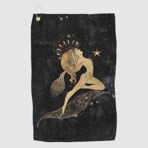 Zodiac Goddess   Kosmische gouden Ram Astrologie Golfhanddoek