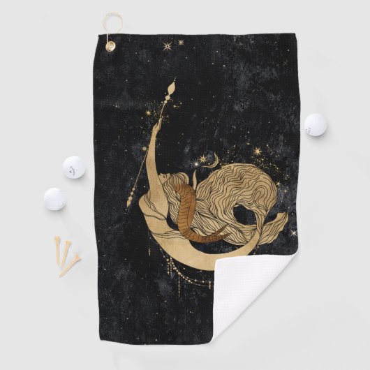 Zodiac Goddess | Kosmische gouden Steenbok Astrolo Golfhanddoek (Insitu)