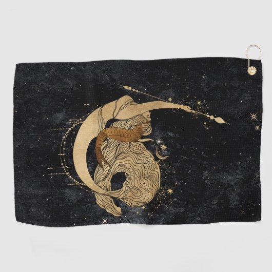 Zodiac Goddess | Kosmische gouden Steenbok Astrolo Golfhanddoek (Horizontaal)