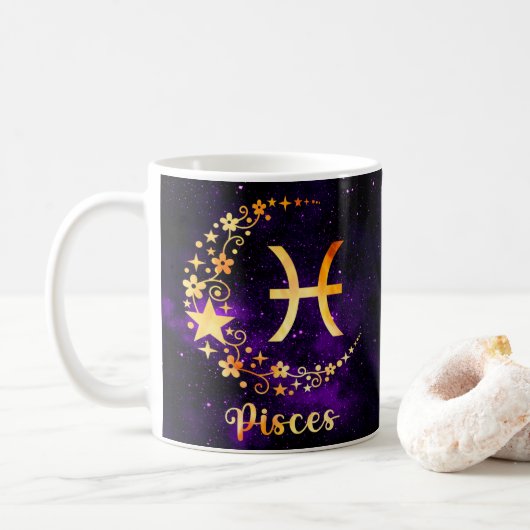 Zodiac Horoscope Pisces Design Coffee Mok Cup (Met donut)