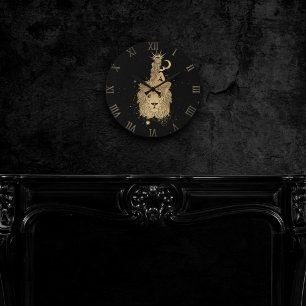 Zodiac Leo Grote kosmische goud- en zwarte astro Ronde Klok