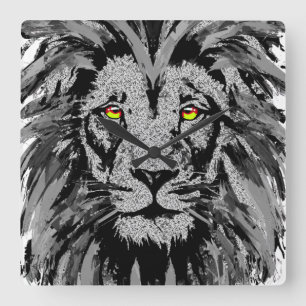 Zodiac Leo - Lion Portret Tekening - Lion Clock Vierkante Klok