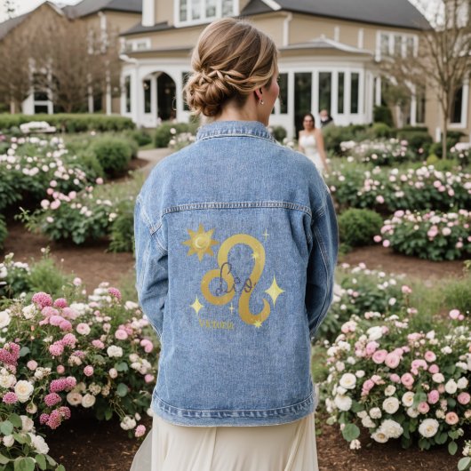 Zodiac Leo Waterverf gepersonaliseerd Jean Denim Jacket (Huwelijk Achterkant)