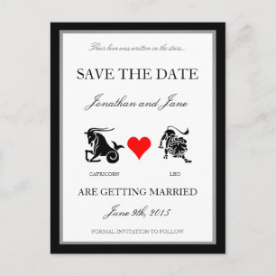 Zodiac Love Save the Date (Steenbok/Leeuw) Aankondigingskaart