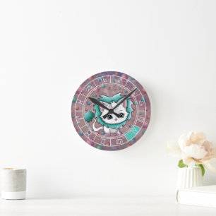 Zodiac Maagd Schattigee Cat Wheel Planet Astrologi Ronde Klok