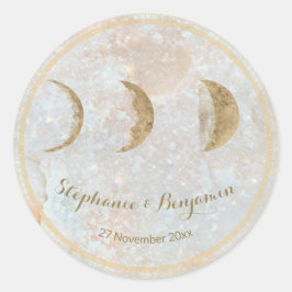 Zodiac maan hemelse monogram datum bruiloft ronde sticker