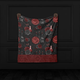 Zodiac Magic Crimson Henna Red Gothic Skull Roos Fleece Deken