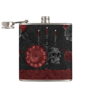 Zodiac Magic Crimson Henna Red Gothic Skull Roos Heupfles
