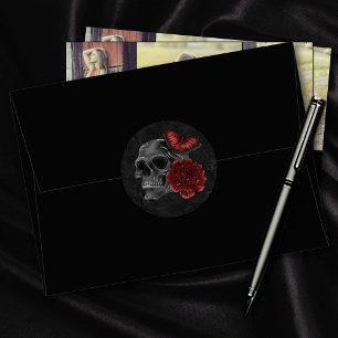 Zodiac Magic Crimson   Henna Red Gothic Skull Roos Ronde Sticker