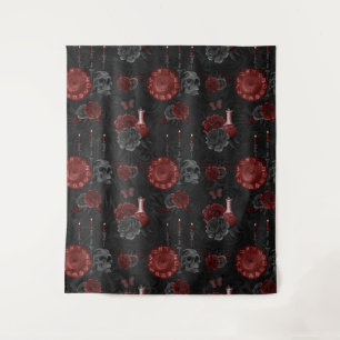 Zodiac Magic Crimson Henna Red Gothic Skull Roos Wandkleed