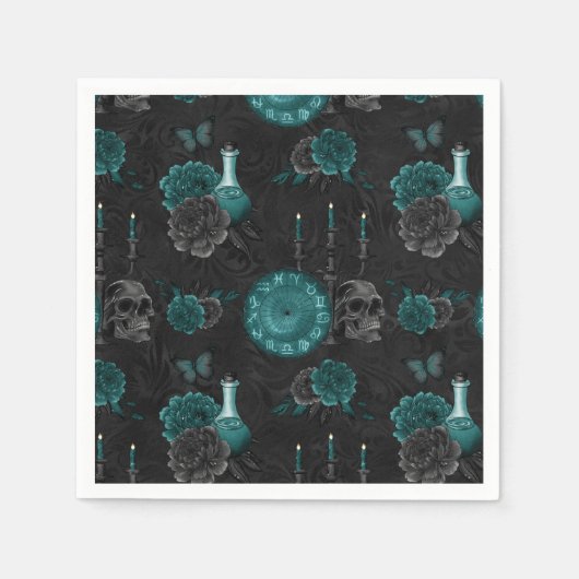 Zodiac Magic | Donker Blauwgroen Groen Gotische Sc Servet (Voorkant)