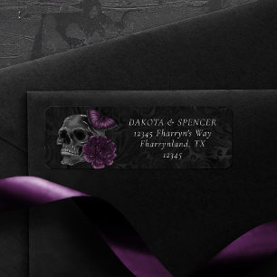 Zodiac Magic Donker Paarse Plum Gothic Skull Roz Etiket