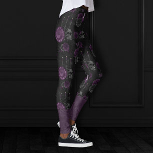 Zodiac Magic Donker Paarse Plum Gothic Skull Roz Leggings
