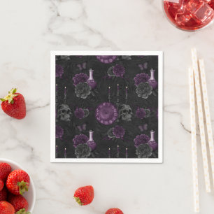 Zodiac Magic   Donker Paarse Plum Gothic Skull Roz Servet