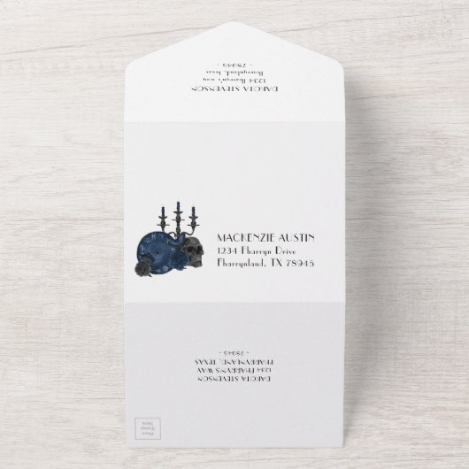 Zodiac Magic | Donkermarineblauw gotische schedel  All In One Uitnodiging (Buitenkant)