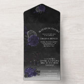 Zodiac Magic | Midnight Indigo Gothic Skull Rozen All In One Uitnodiging (Binnen)