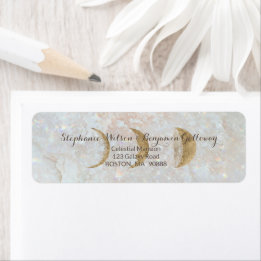 Zodiac Moon Ice Blue Celestial Gold Return Address Etiket