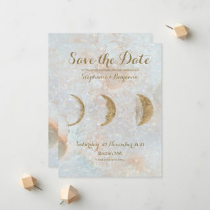 Zodiac Moon Ice Blue Celestial Gold Save the Date Aankondiging