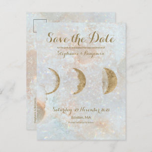 Zodiac Moon Ice Blue Celestial Gold Save the Date Aankondigingskaart