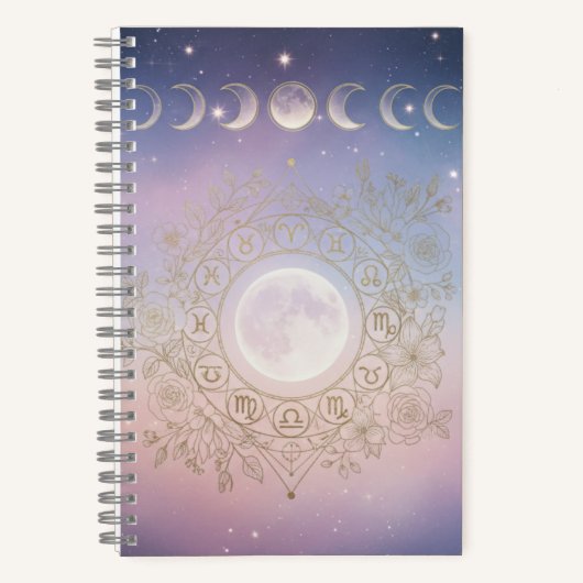 Zodiac & Moon Phase Celestial Notebook Notitieboek (Voorkant)