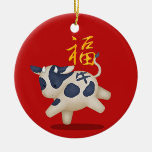 Zodiac Ox "Fortune" Chinees nieuwjaar Keramisch Ornament
