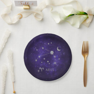 Zodiac Paarse Ram Kosmische Astrologie Horoscoop Papieren Bordje