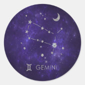 Zodiac Paarse Tweeling | Kosmische Astrologie Horo Ronde Sticker (Voorkant)