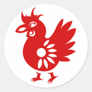 ZODIAC PAPERCUT ROOSTER ILLUSTRATIE RONDE STICKER