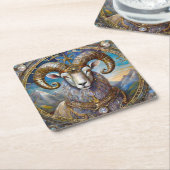 Zodiac - Ram de Ram Vierkante Kartonnen Onderzetter (Schuin)