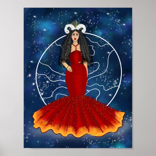 Zodiac Ram Godin met Planet Mars Celestial Poster (Voorkant)