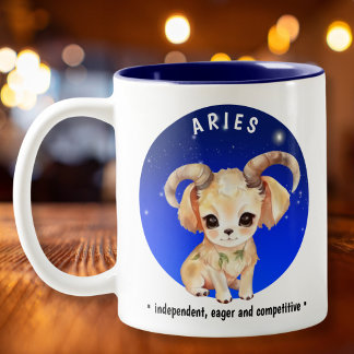 Zodiac Ram Schattigee Waterverf Dog aangepaste naa Tweekleurige Koffiemok