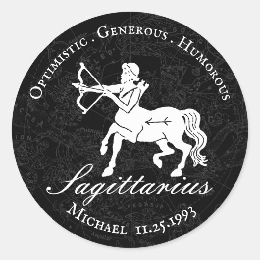 Zodiac Sagittarius Astrology Custom Black Ronde Sticker (Voorkant)