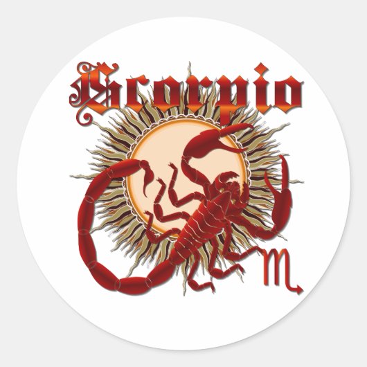 Zodiac Scorpio-Design-1 Uitzicht onder hints Ronde Sticker (Voorkant)